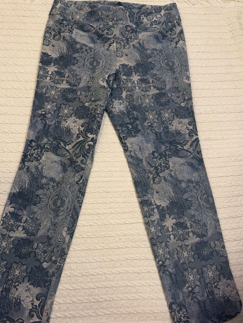 Soft Surroundings Blue and Gray Floral-Pattern Straight-Leg Jeans for Women